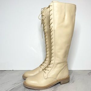 Sam Edelman Nance Lace Up Egg Shell Leather Tall Boot 7M